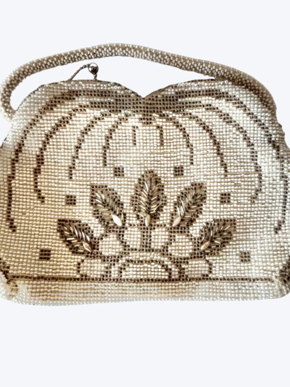 Vintage 1930s Art Deco White Beaded Evening Bag